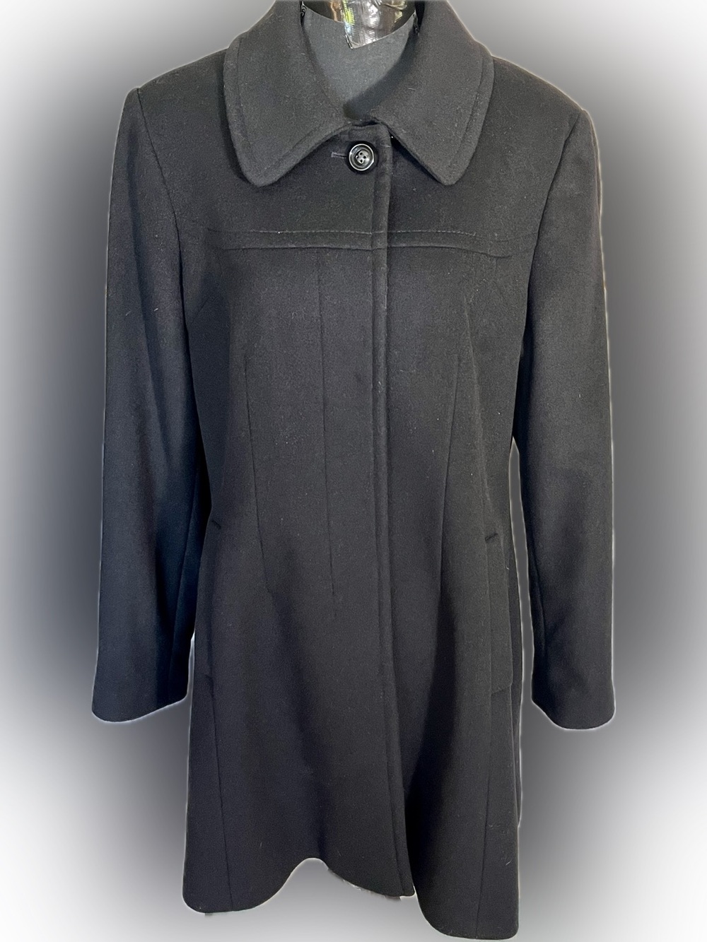 Vintage Forecaster of Boston Lambswool Overcoat Black A-Line Winter Coat Sz 16